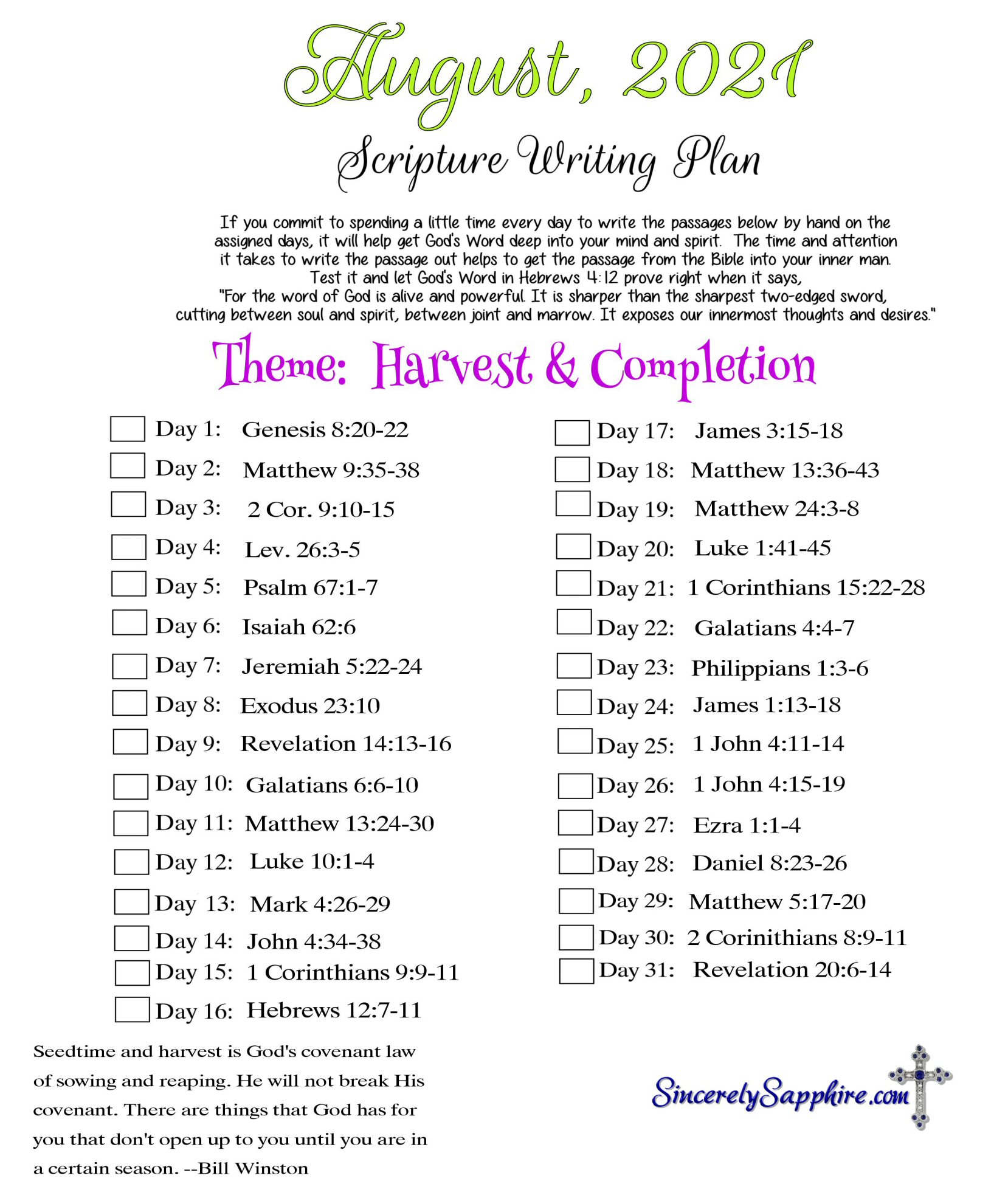 August 2021 Scripture Writing Plan