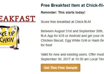 Free Breakfast at Chick Fil A in September